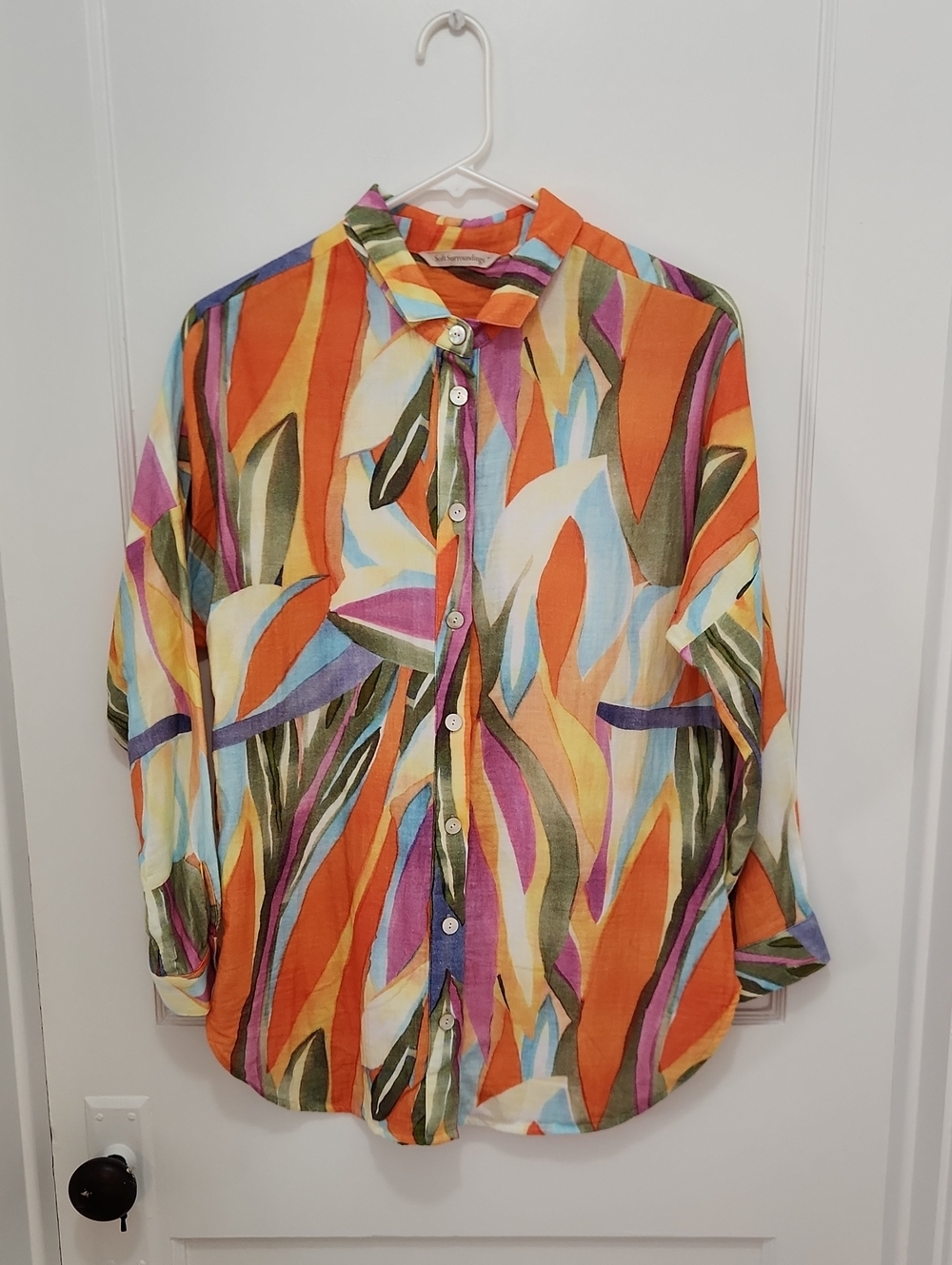 Soft Surroundings Women's Colorful 100% Cotton Button Up Top Size Petite Small